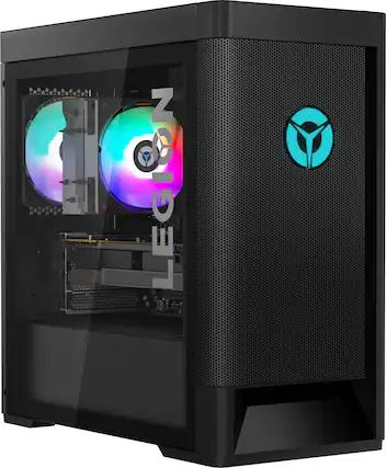 Front. Lenovo - Legion Tower 5 Desktop PC (Ryzen 7 5800, 16GB, 256GB SSD + 1TB HDD, GeForce RTX 3060, Win 11 Home) - Raven Black.