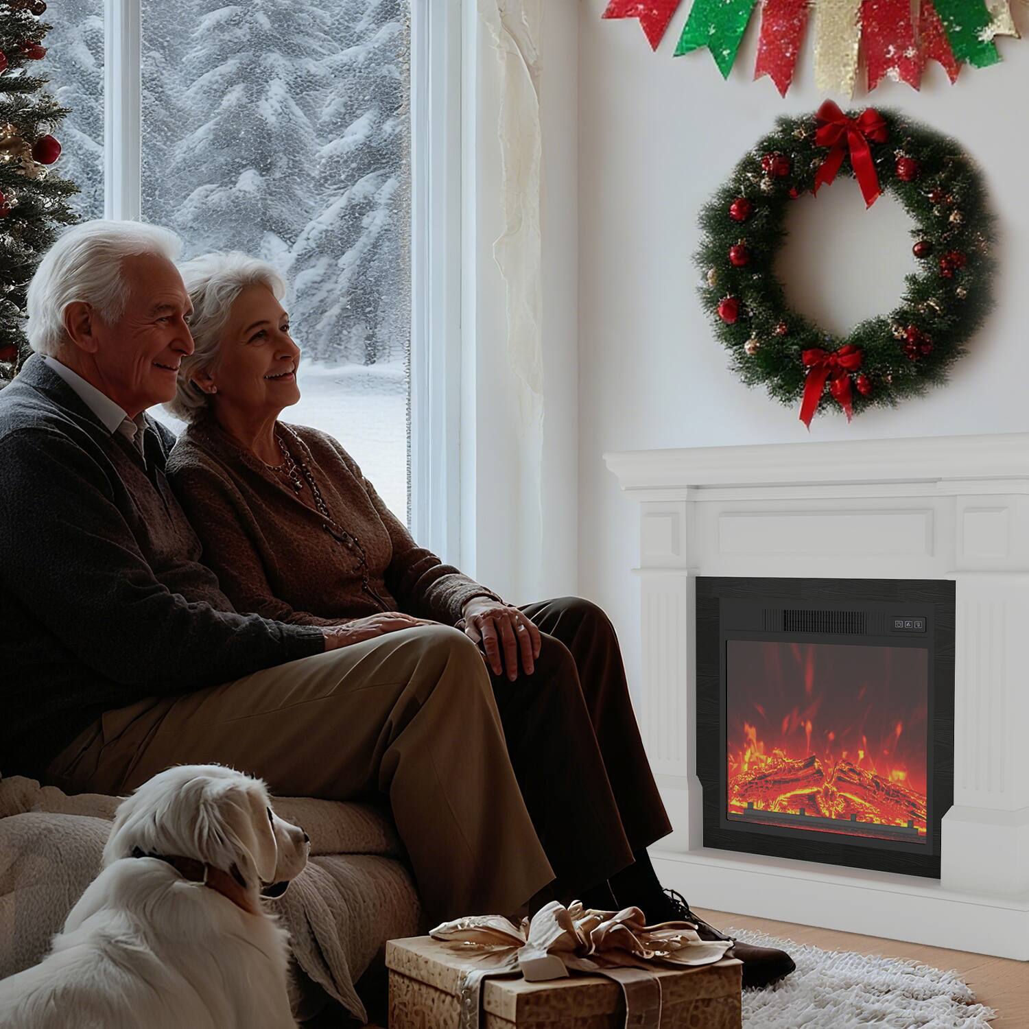 Alt View 5. Fehokinch - 35" White Electric Fireplace Mantel with Realistic 3D Flames, Remote Control & 1500W Heater - White.