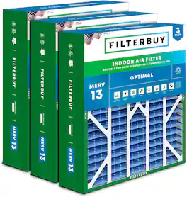 Filterbuy - 20x25x6 MERV 13 Smoke & Allergy Defense, Pleated HVAC AC Furnace Air Filters Replacement for AprilAire (3-Pack) - Blue