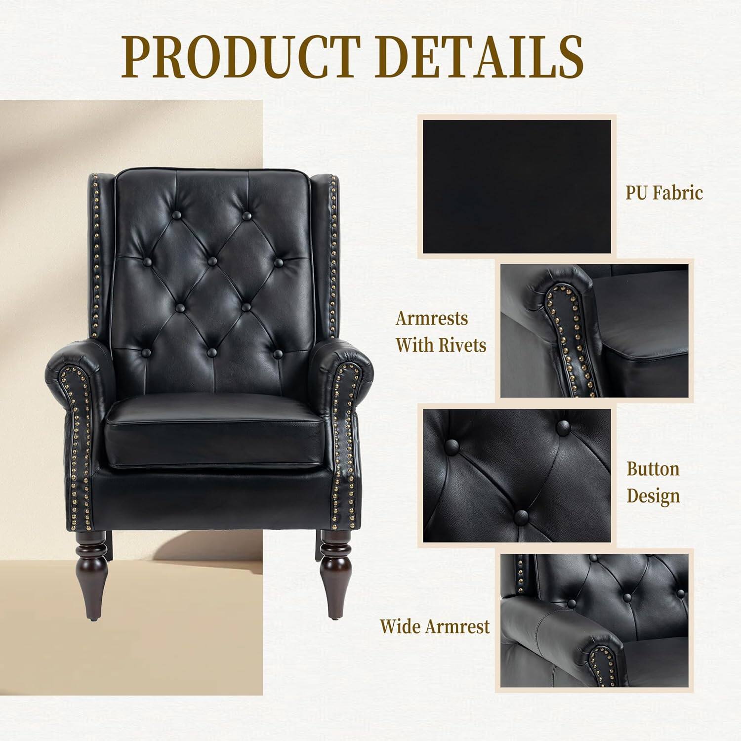 PRODUCT DETAILS

- PU Fabric
- Armrests With Rivets
- Button Design
- Wide Armrest
