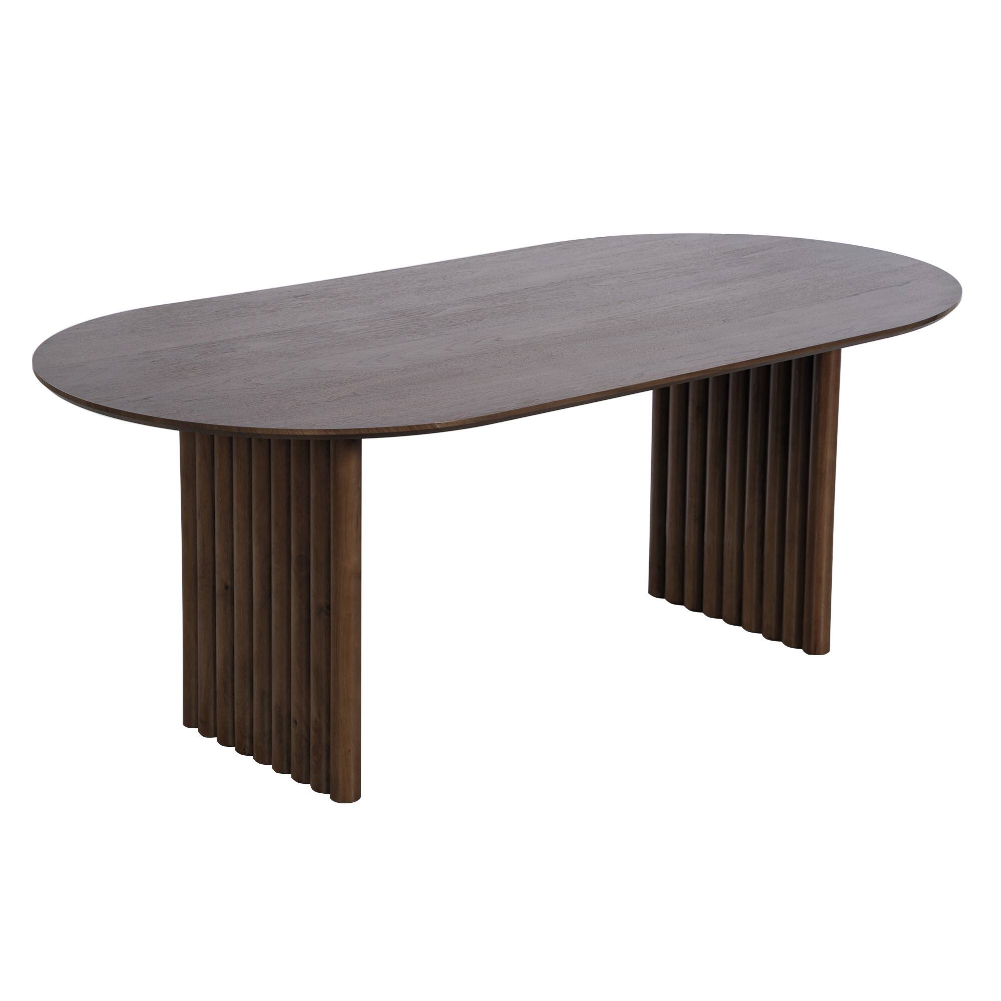 Alt View 3. Lirago - 79" Solid Wood Oval Dining Table with Double Pedestal Large Kitchen Table Seats 6-8 or More for Dining Room - Walnut.