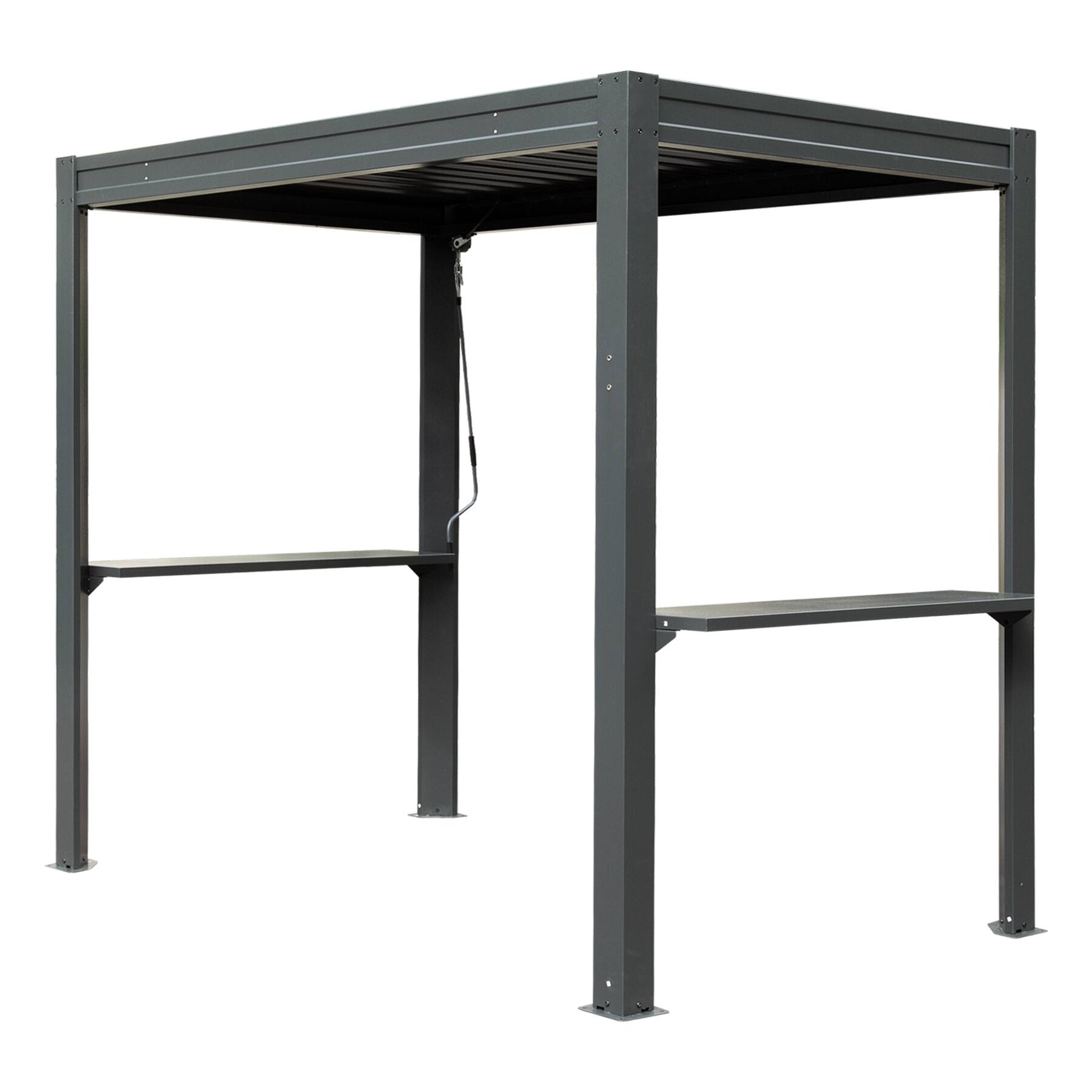 Angle. Loheer - Loheer Grill Pergola, 8x5 Outdoor Grill Shelter with Adjustable Louvered Roof, Gutter, Side Shelves, Gray.