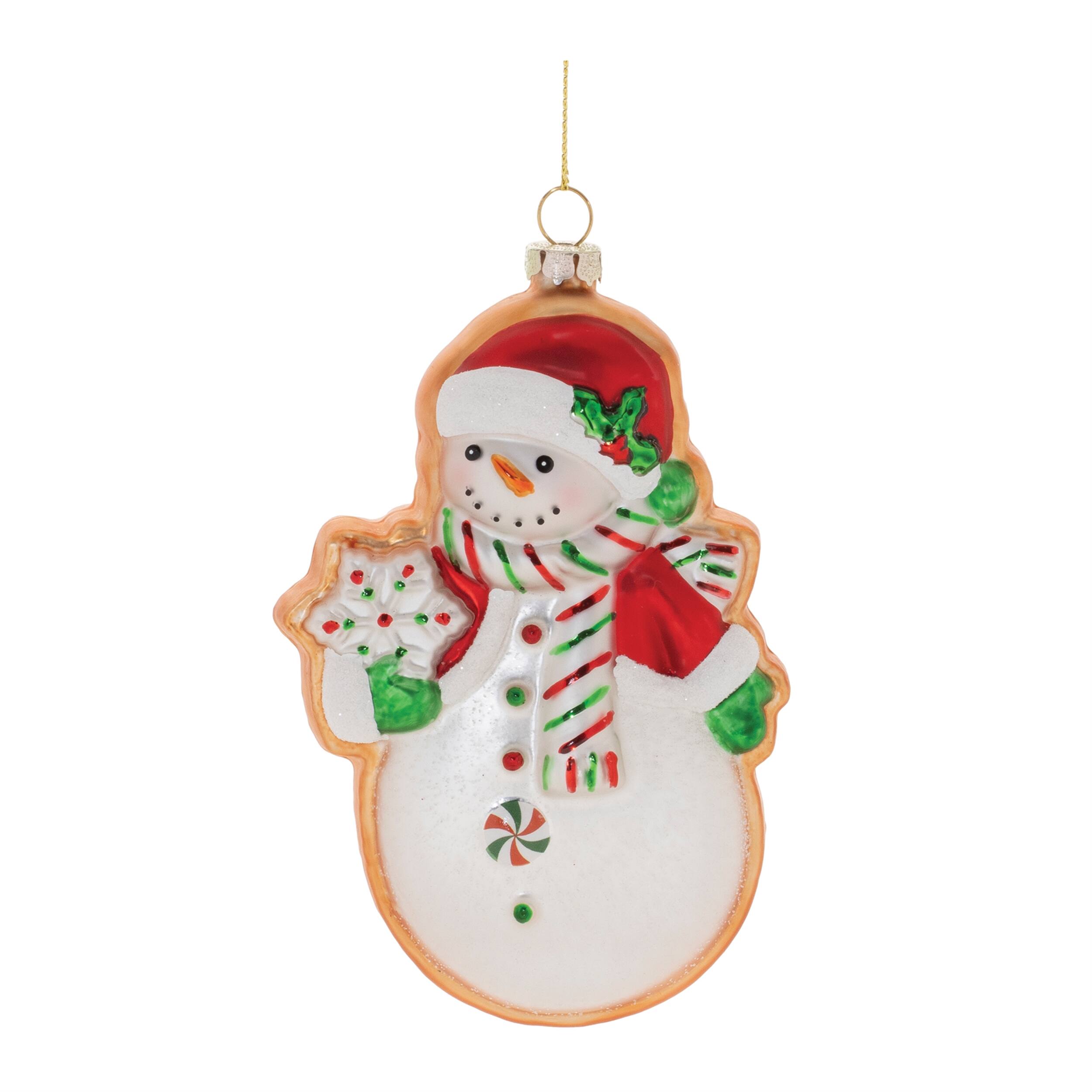Alt View 1. BreeBe - Glass Santa and Snowman Cookie Ornament (Set of 12) - White, Greed.