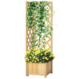 Outsunny - Raised Garden Bed, Planter with Trellis for Vine Climbing and Vegetables - Natural wood