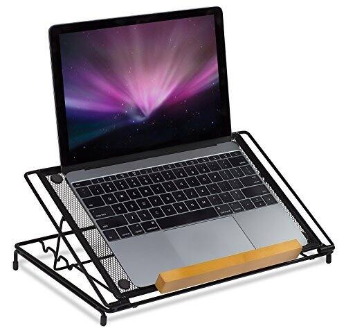Angle. HongFei - Laptop Stand for Desk, Adjustable Height Steel Laptop Riser for 10–15 Inch Laptops & Tablets, Foldable Portable Stand - Black.