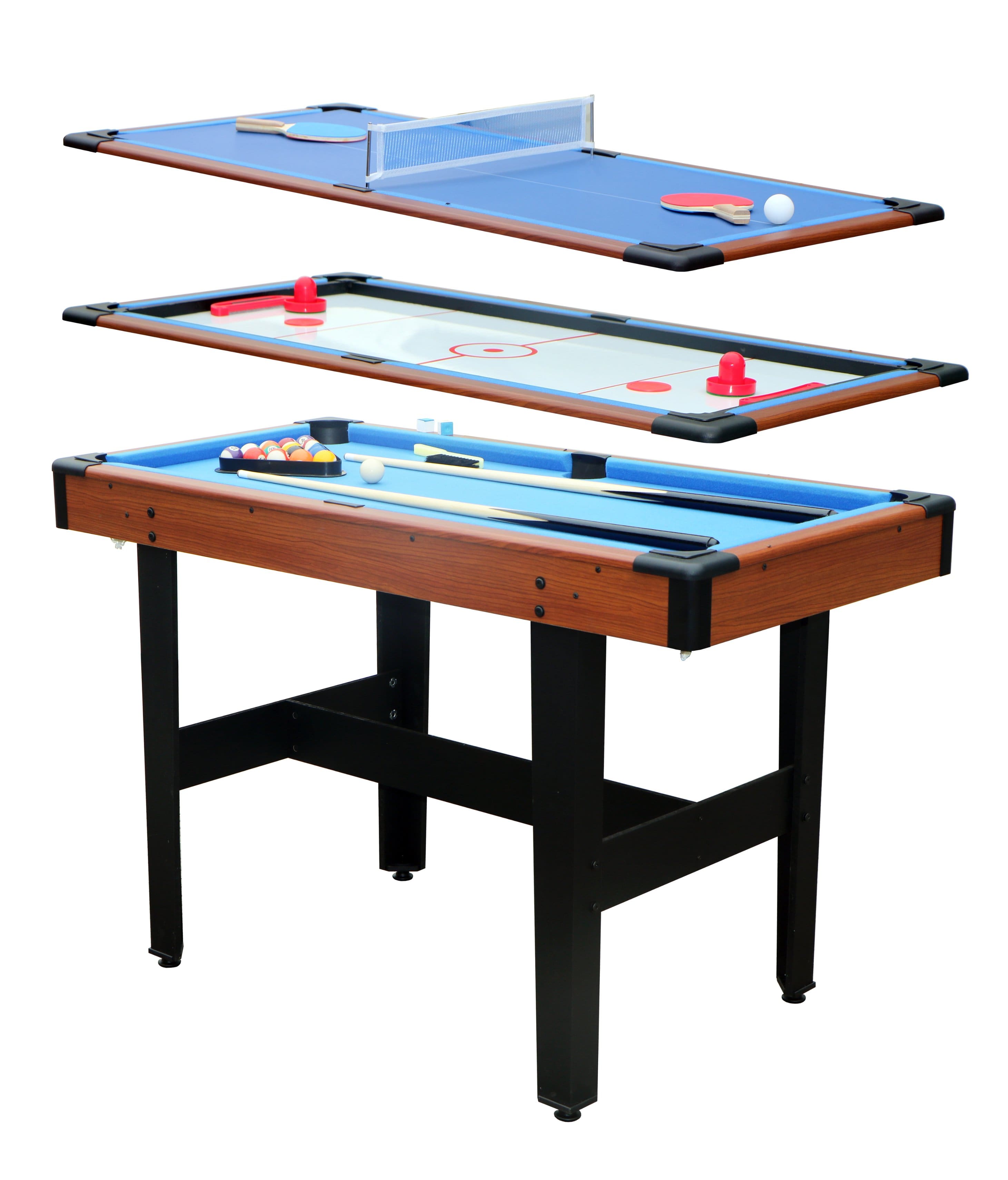 APRILSOUL - 48″ 3-in-1 Multi Game Table - Combo Game Table Set - Billiards/Pool Glide Hockey and Table Tennis for Home Game - Brown+Blue