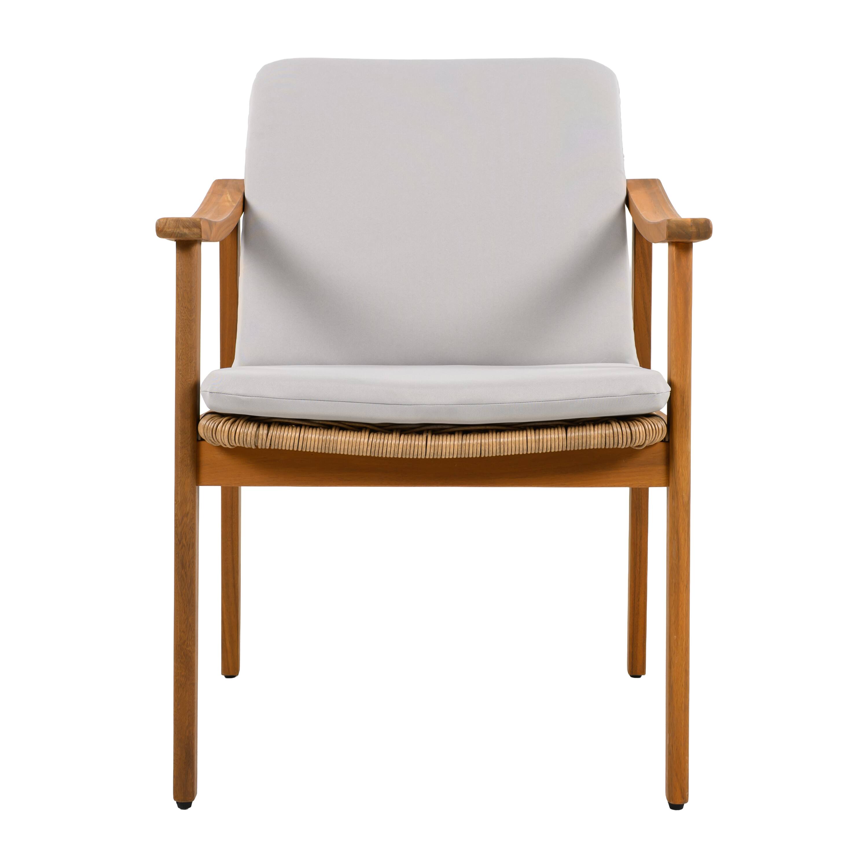 Back. Mondawe - Set of 2 Acacia Wood Outdoor Dining Chairs with Waterproof Cushions - Grey.