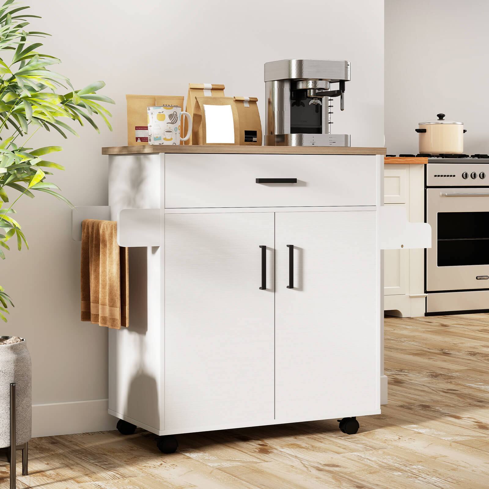 Alt View 3. Costway - Costway Kitchen Island Cart with Drawer, 2 Doors, Spice Rack, Towel Bar, 2 Lockable Wheels - White.