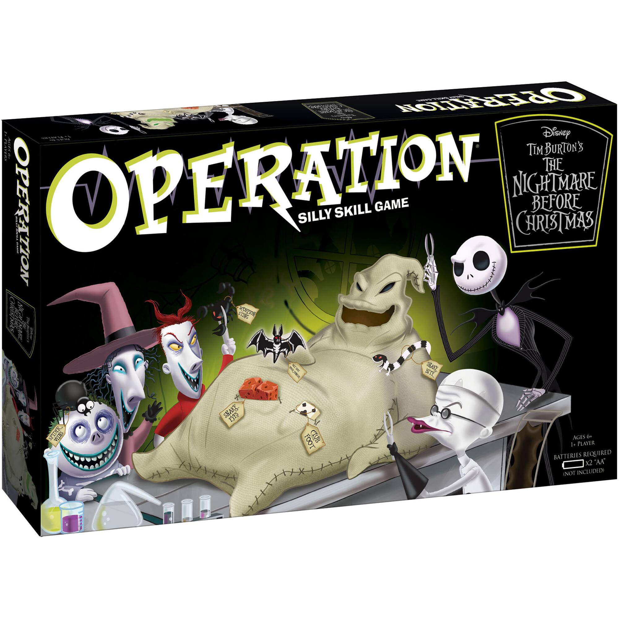 CPREO aidd CRERALION FN Disney Nightmare Before Christmas The Operation Silly Skill Game Before Christmas / VIE OO | - - N MAILA SEAKE 22 TOOT SI AGES+- - 1+ PLOTR BATTERIES REQUIRED x2 "AA" INOT INCEUDED