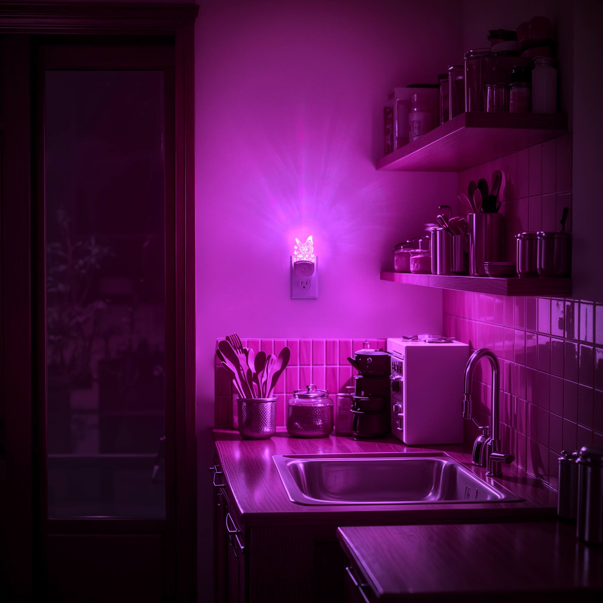 Back. Jandcase - JANDCASE 0.5W Plug-in Night Light, RGB Color Changing, Butterfly Acrylic Design, Color Memory, Dusk-to-Dawn Sensor - Pink.