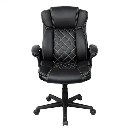 Front. Forest'nSky - Ergonomic High-Back Executive Chair, Black Faux Leather with Diamond Stitching & Lumbar Support - Black.