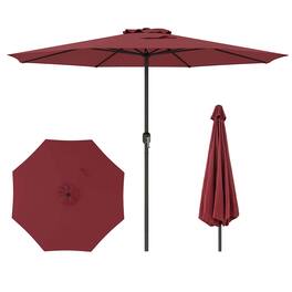 Costway - 12 FT Patio Umbrella Outdoor Market Umbrella with Crank Handle 8 Sturdy Ribs - Red