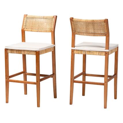 Front. bali & pari - Chatura Natural Rattan and Mahogany Wood 2-Piece Bar Stool Set – Handwoven Wicker Stool with Angled Back, Bar Height - Light Honey/Honey.