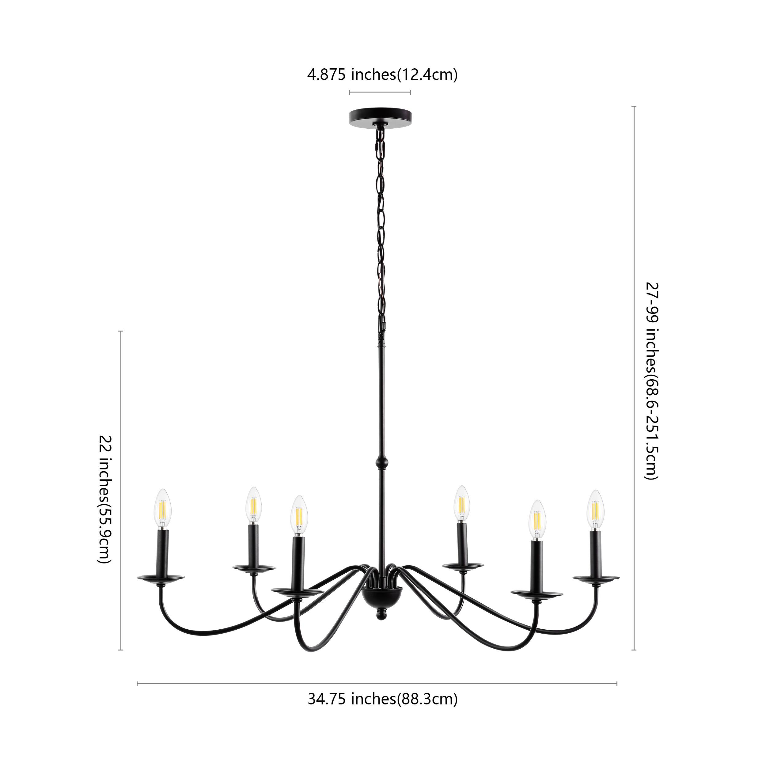 4.875 inches (12.4 cm)  
22 inches (55.9 cm)  
27-99 inches (68.6-251.5 cm)  
34.75 inches (88.3 cm)