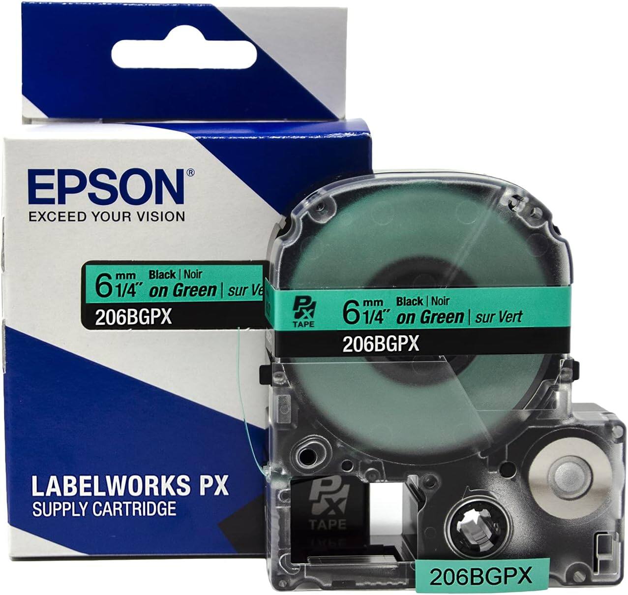 Epson - 1/4" Tape - 206BGPX - Black on Green