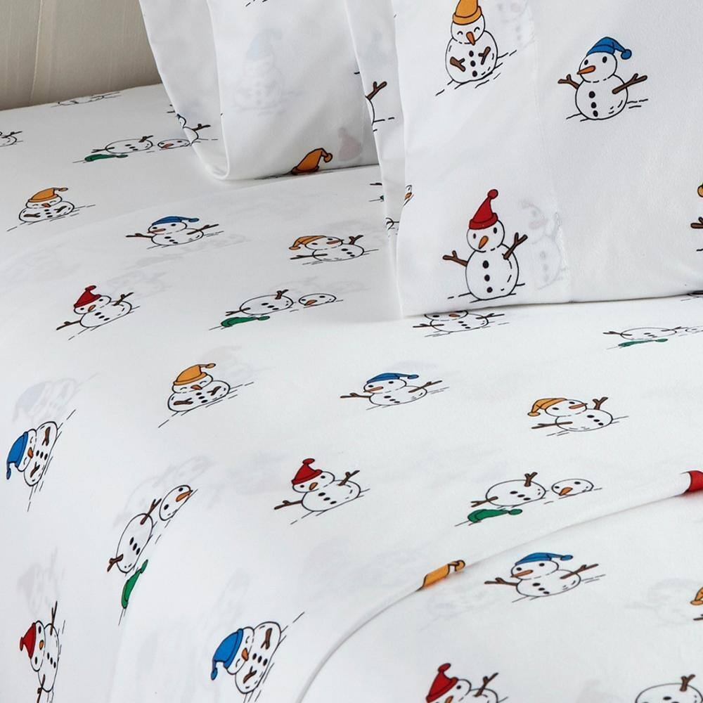 Alt View 2. Shavel Home Products - Micro Flannel Printed Deep-Pocket Sheet Set, Full, Snowman - Snowman.