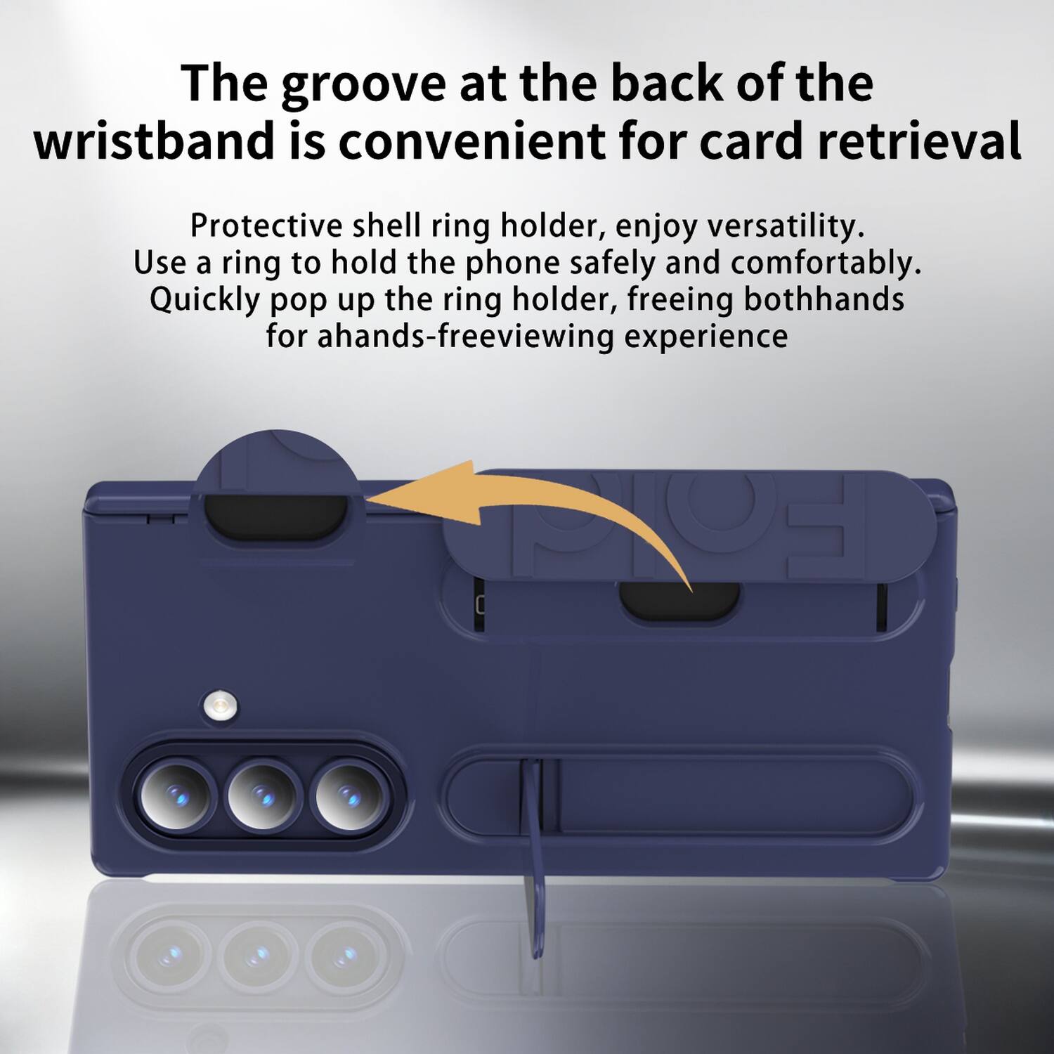 The groove at the back of the wristband is convenient for card retrieval. Protective shell ring holder, enjoy versatility. Use a ring to hold the phone safely and comfortably. Quickly pop up the ring holder, freeing both hands for a hands-free viewing experience.