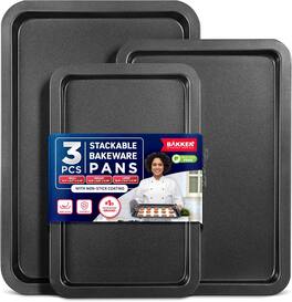 Bakken- Swiss - 3-Piece Bakeware Set – Nonstick Carbon Steel Baking Trays, Small/Medium/Large, PTFE PFOA PFOS Free, Oven Safe - Black