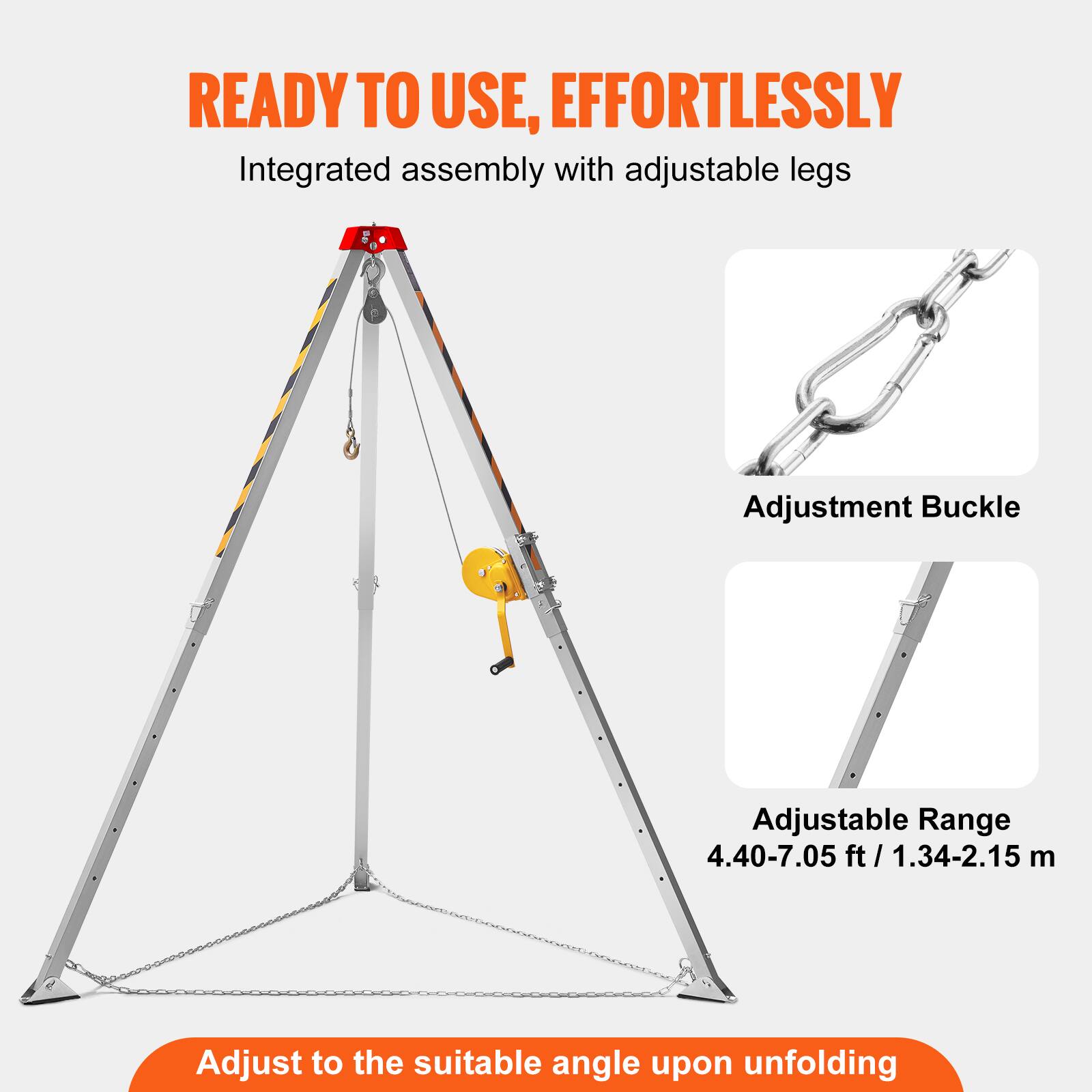 READY TO USE, EFFORTLESSLY  
Integrated assembly with adjustable legs  
Adjustment Buckle  
Adjustable Range 4.40-7.05 ft / 1.34-2.15 m  
Adjust to the suitable angle upon unfolding