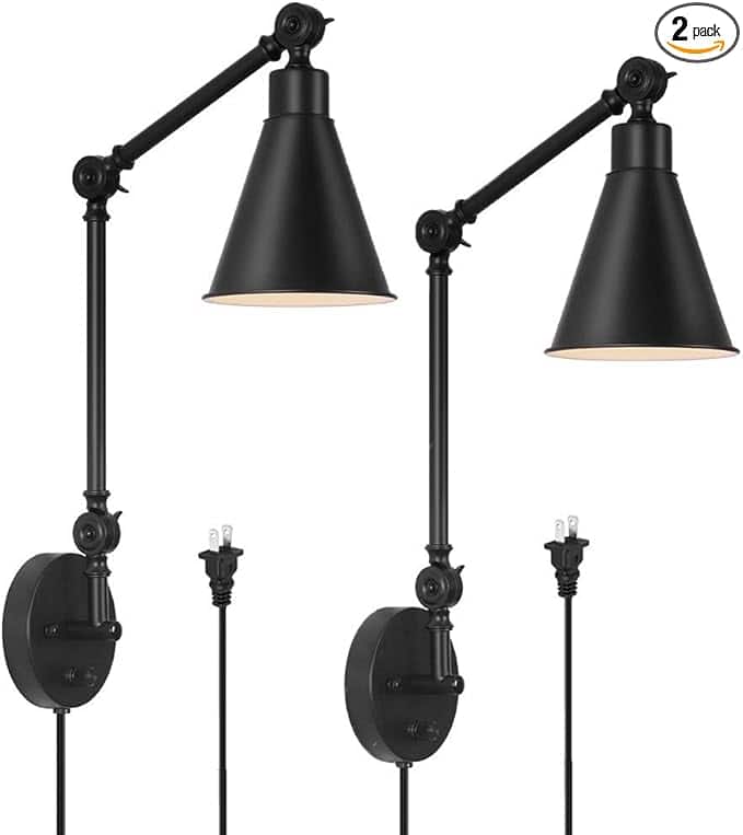 Oumilen - 2 Pack - 23.2" Tall Black Modern Lamps, Plug in or Hardwire