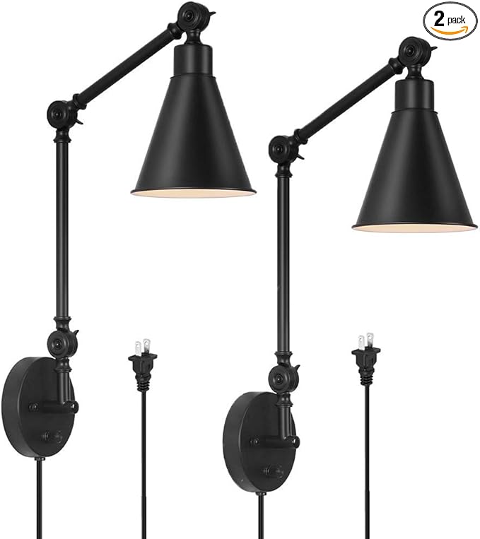 Front. Oumilen - 2 Pack - 23.2" Tall Black Modern Lamps, Plug in or Hardwire.
