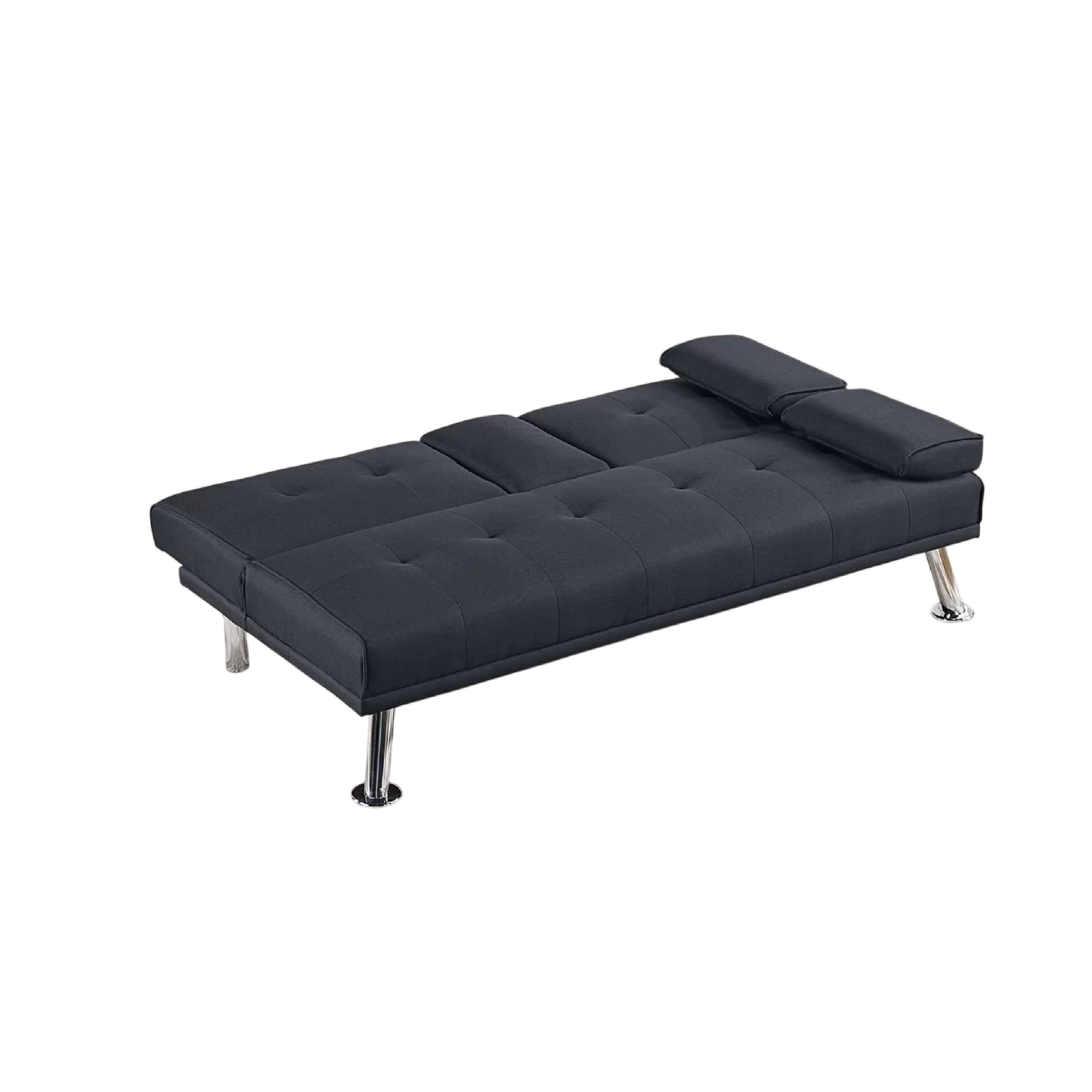 Alt View 1. Manhattan Lane - Gary Convertible Sofa with Fold-Down Table, Metal Legs, Fabric - Black, Chrome.