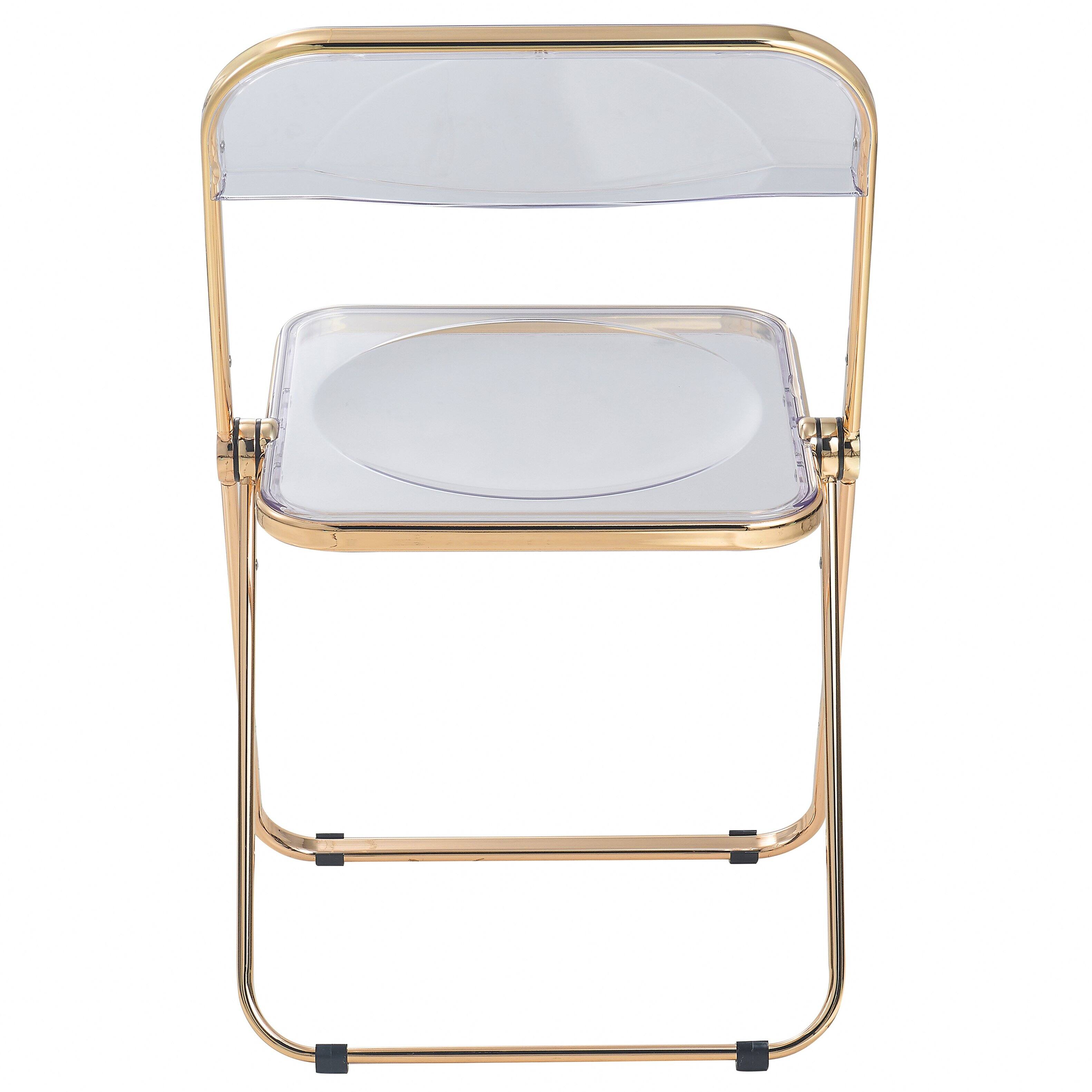 Alt View 5. LeisureMod - Lawrence 2-PCS Clear Accent Chair, Folding Acrylic Design with Gold Chrome Frame, Portable Assembled Seating - Clear.