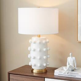 Hudson&Canal - Farrington 26" Tall Ceramic Table Lamp with Fabric Shade in Matte White/White