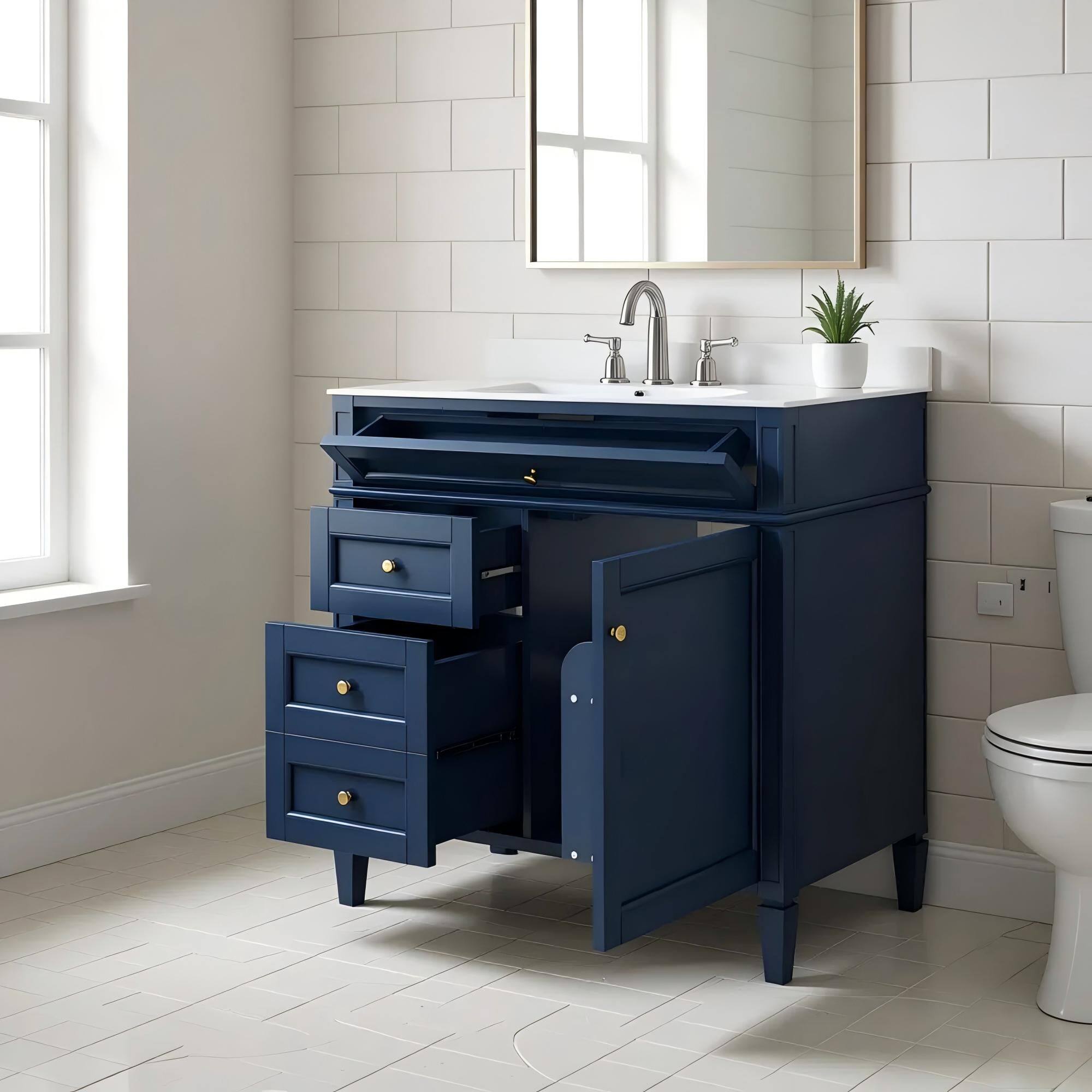 Alt View 2. Boyel Living - 36 Inch Modern Bathroom Vanity Cabinet Without Sink Solid Wood Frame Blue - Blue.