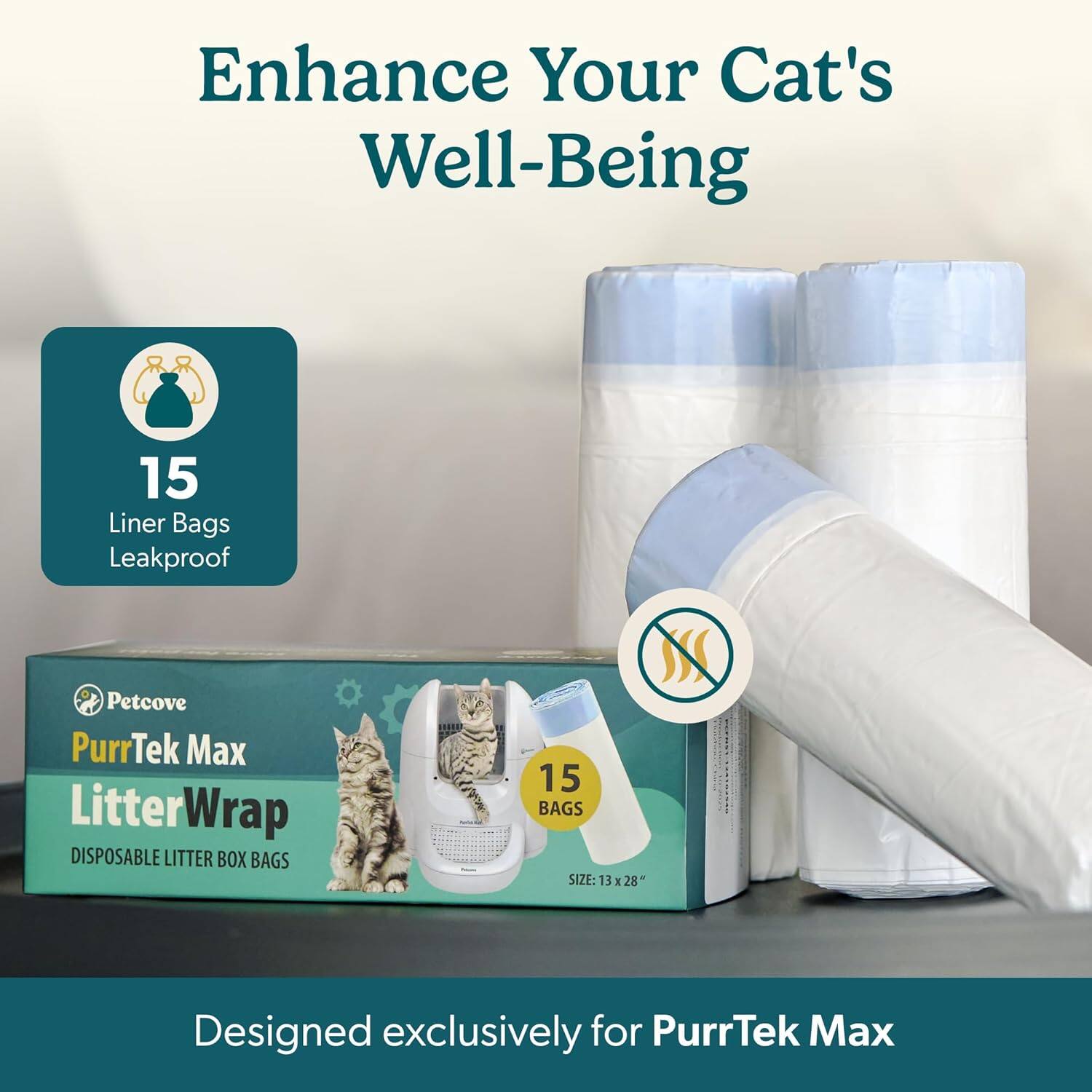 Enhance Your Cat's Well-Being

15 Liner Bags Leakproof

Petcove PurrTek Max LitterWrap DISPOSABLE LITTER BOX BAGS

15 BAGS SIZE: 13" x 28"

Designed exclusively for PurrTek Max