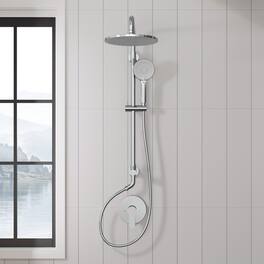 GRANDJOY - Exposed Pipe Shower System with 10 in Round Rain Head and Simultaneous Dual-Flow Handheld Sprayer - Chrome