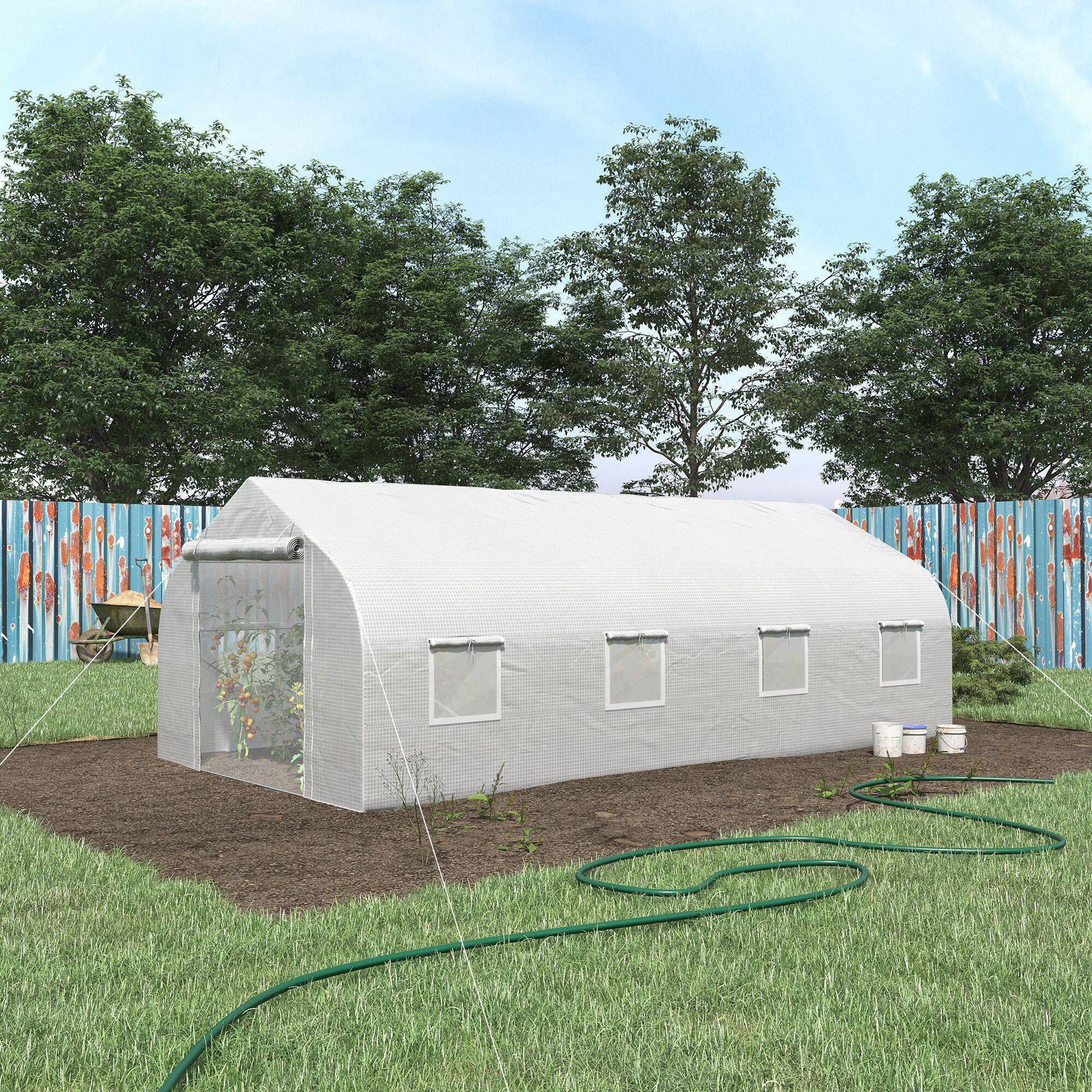 Alt View 1. Outsunny - 20' x 10' x 7' Walk-in Tunnel Greenhouse with Zippered Mesh Door and 8 Mesh Windows - White.