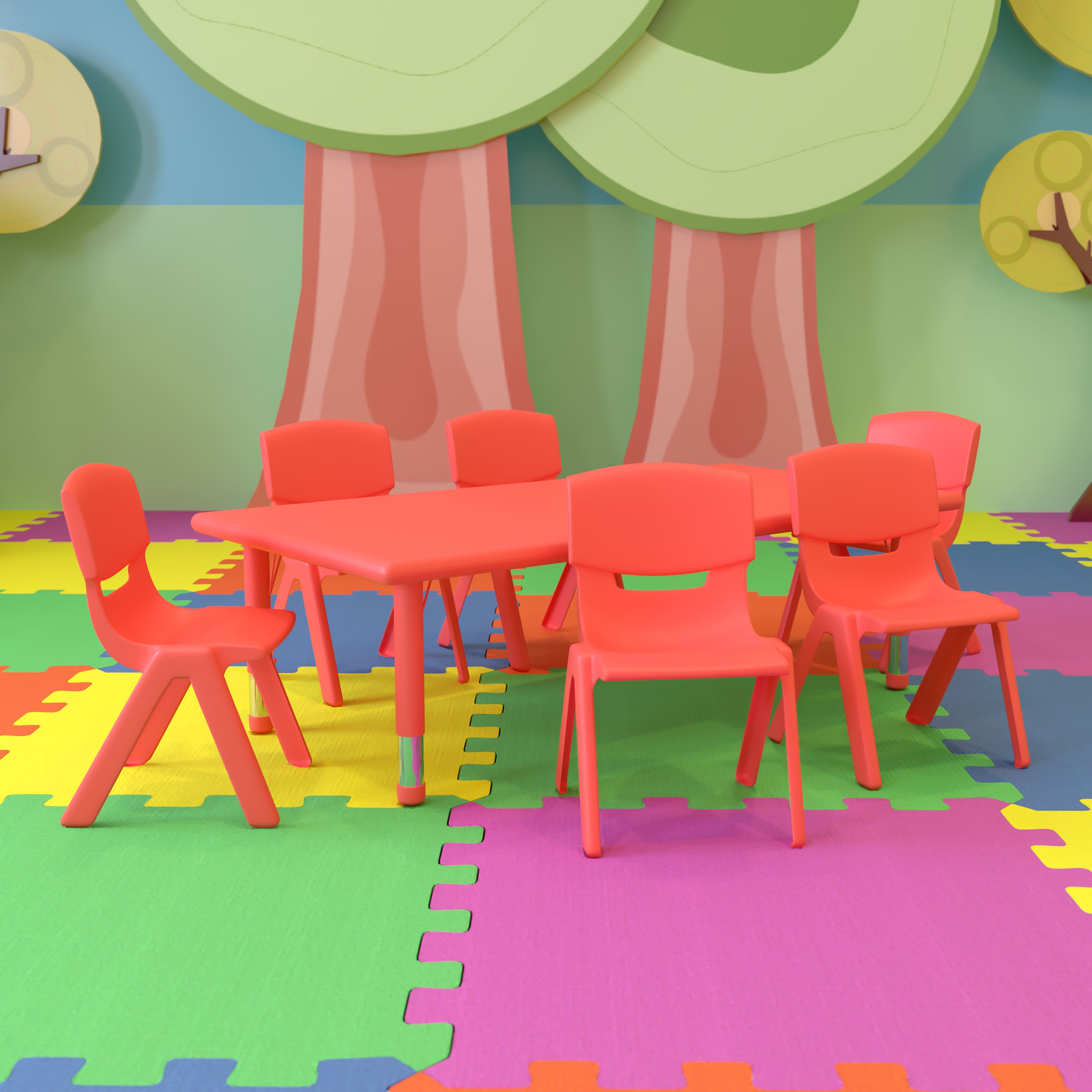 "Emma + Oliver - 24""W x 48""L Rectangular Plastic Height Adjustable Activity Table Set with 6 Chairs - Red" price history on PriceWatchPro