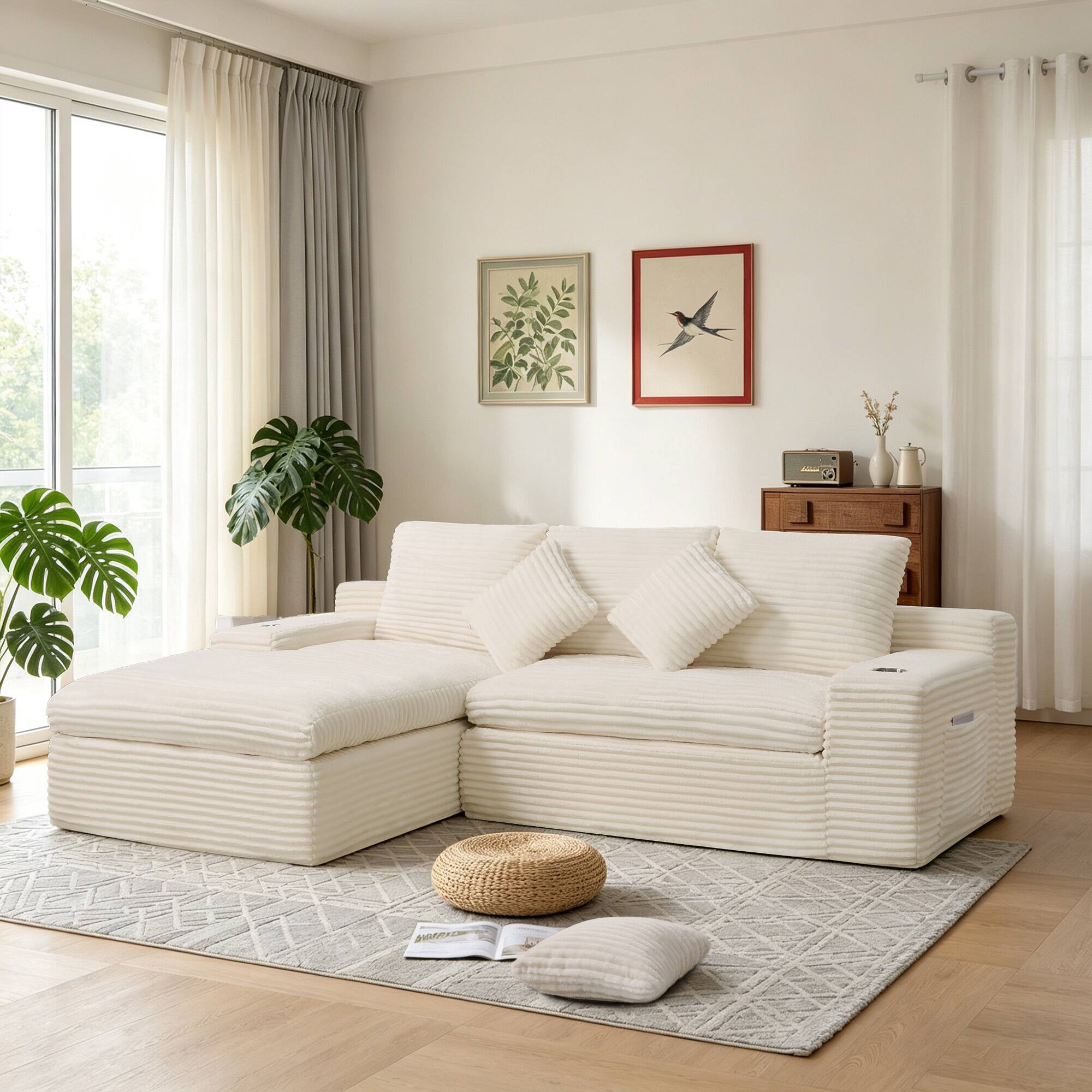 Left. Electra Tech Xpress - 98" Cloud Sectional Couch with Deep Seat,Boneless L Shape Sofa Couch for Living Room Bedroom, No Assembly Require - White.