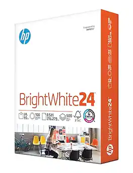 HP - BrightWhite24 8.5" x 11" Inkjet Paper, 24 lbs., 100 Brightness, 500 Sheets/Ream (HPB1124) - Bright White