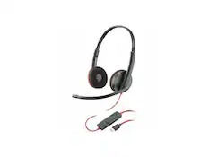 Front. HP - Poly Blackwire 3220 USB-C Headset + Adapter - Stereo, Wired, 32 Ohm, On-ear, Binaural, 5.2ft, Omni Mic - Black.