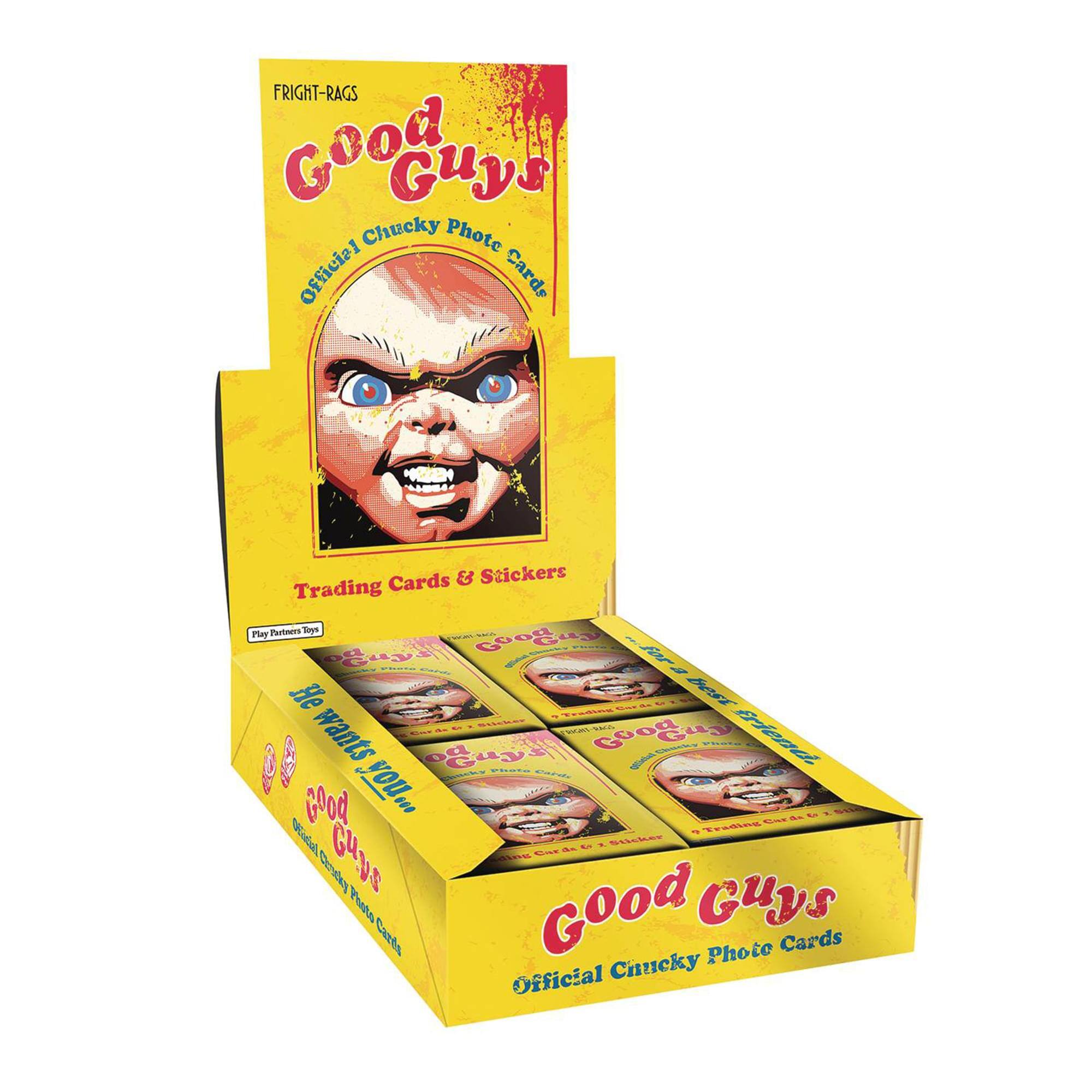 FRIGHT-RAGS Good Guys Chucky Photo Official Cards Cards & Stickers Trading Cards & Stickers Play Distorters Toys He wants you! - bess - wants a Good friend - pog you.... m - TEs Wodal Crihz S - J - dedey Photo Good Guys Cards Photo Cards Official Chucky