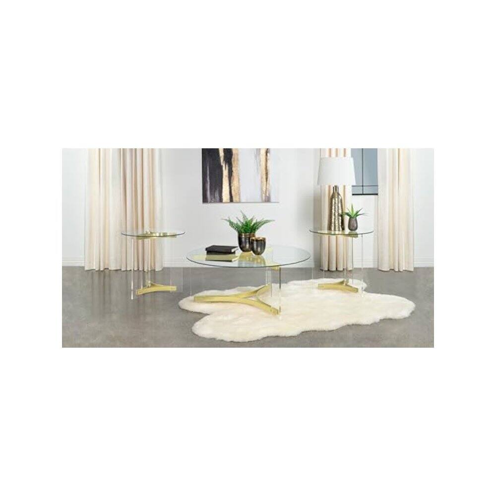 Alt View 1. Coaster Co. of America - Janessa 3-piece Acrylic Coffee and End Table Set Matte Brass - Clear.