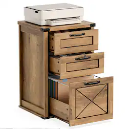 Songmics Home - File Cabinet, Filing Cabinet with 3 Drawers, Printer Stand, Fit A4, Letter Size, Hanging File Folders - Honey Brown