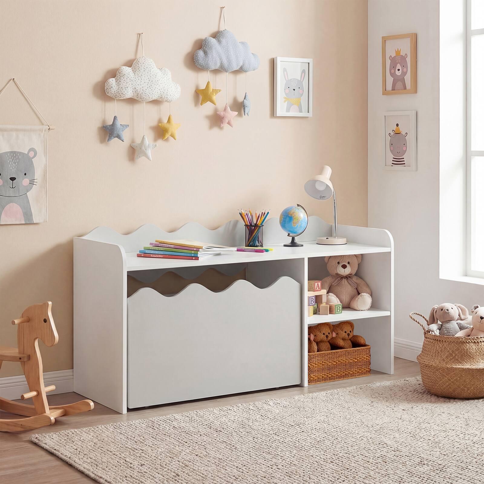 Alt View 3. Costway - Costway Kids Bookshelf & Toy Storage Organizer,Wooden Toddler Book Rack with Movable Drawer - Gray + White.