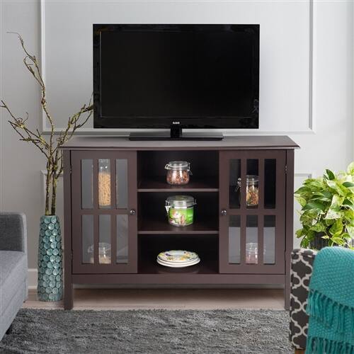 Alt View 1. SlickBlue - Wooden TV Stand with Glass Doors, 43-Inch Media Console - Brown.