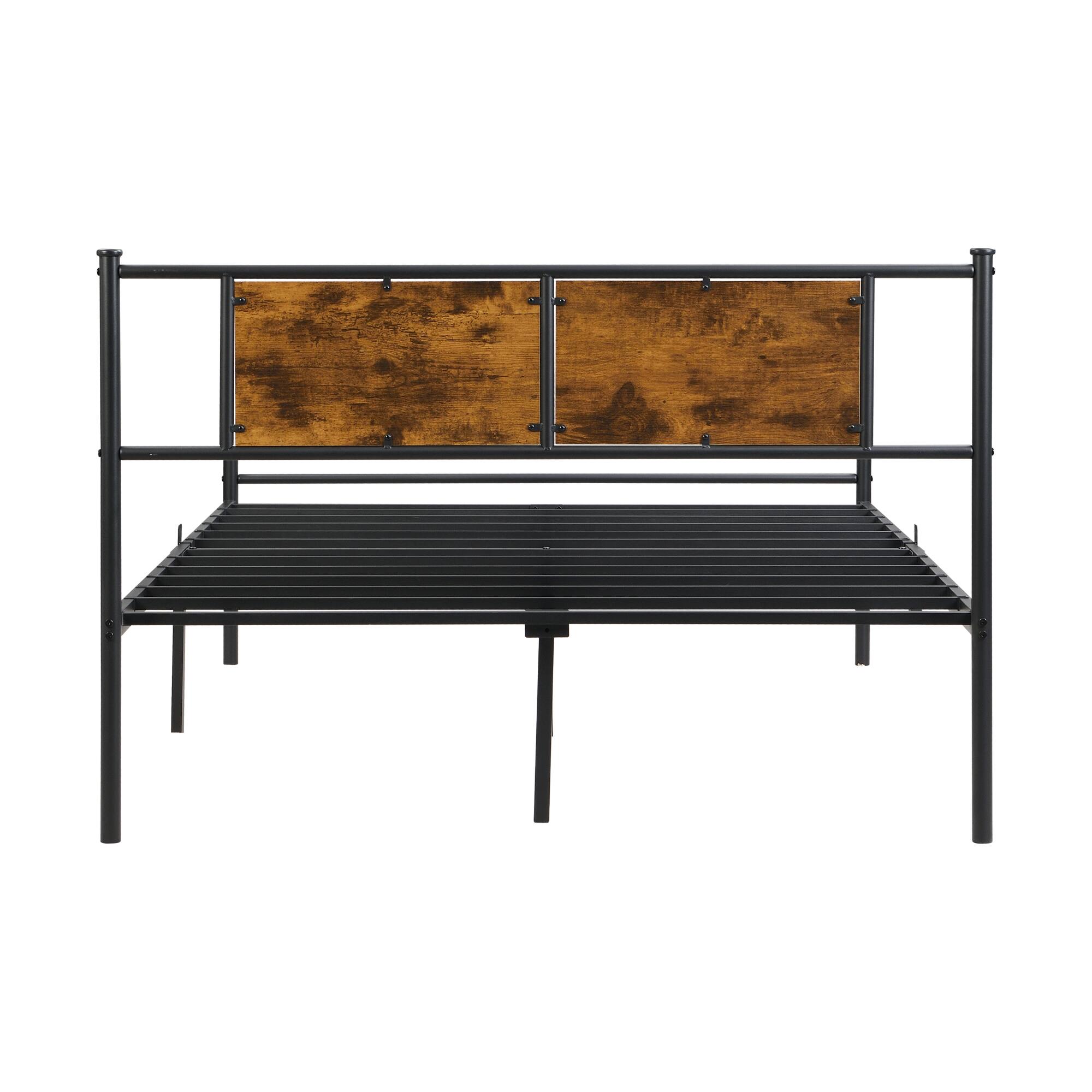 Alt View 2. GOODSILO - Full Size Metal Bed Frame with Wood Panel Headboard, Sturdy Steel Structure, Under Bed Storage Space - Black+Brown.