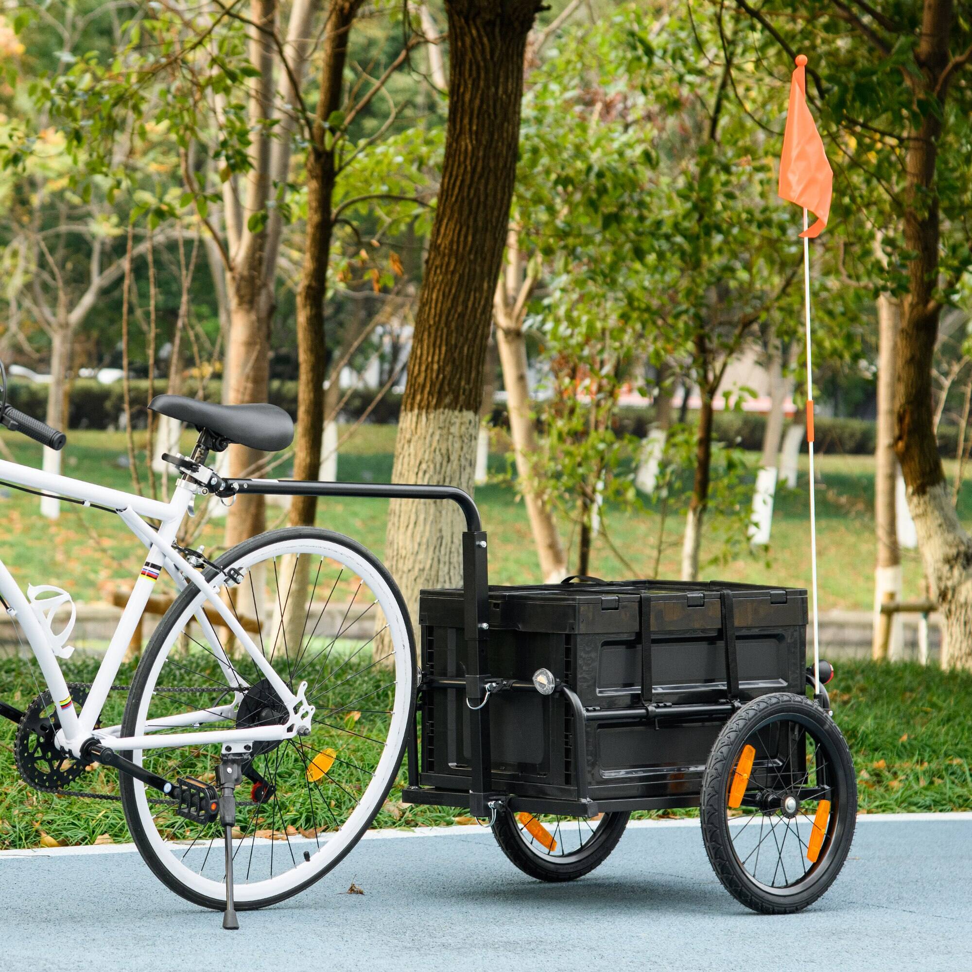 Alt View 1. Aosom - Bike Cargo Trailer, Bicycle Trailer Wagon Cart with Removable Storage Box, Quick Release 16" Wheels and Safe Reflectors - Black.