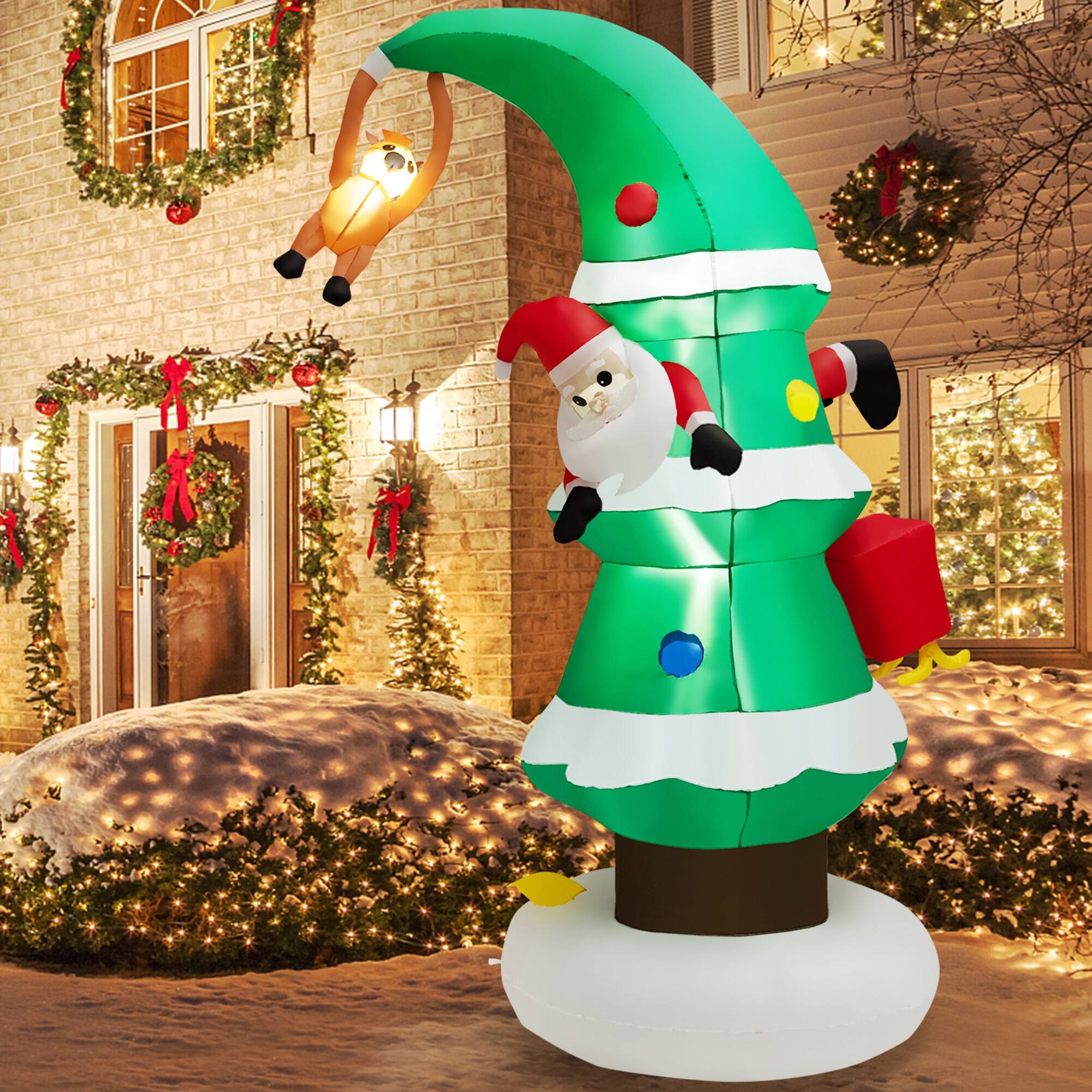 Alt View 2. Gymax - Gymax 8FT Christmas Inflatable Tree & Santa Claus Yard Decor w/ Air Blower & LED Lights - Colorful.