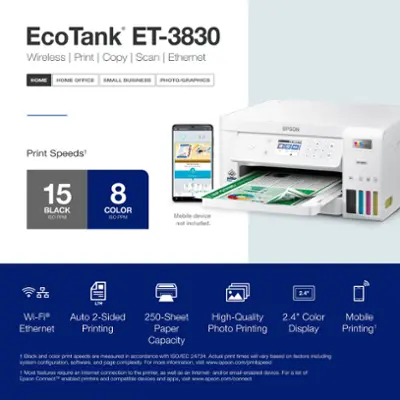 Epson - EcoTank ET-3830 All-in-One Supertank Inkjet Printer - White