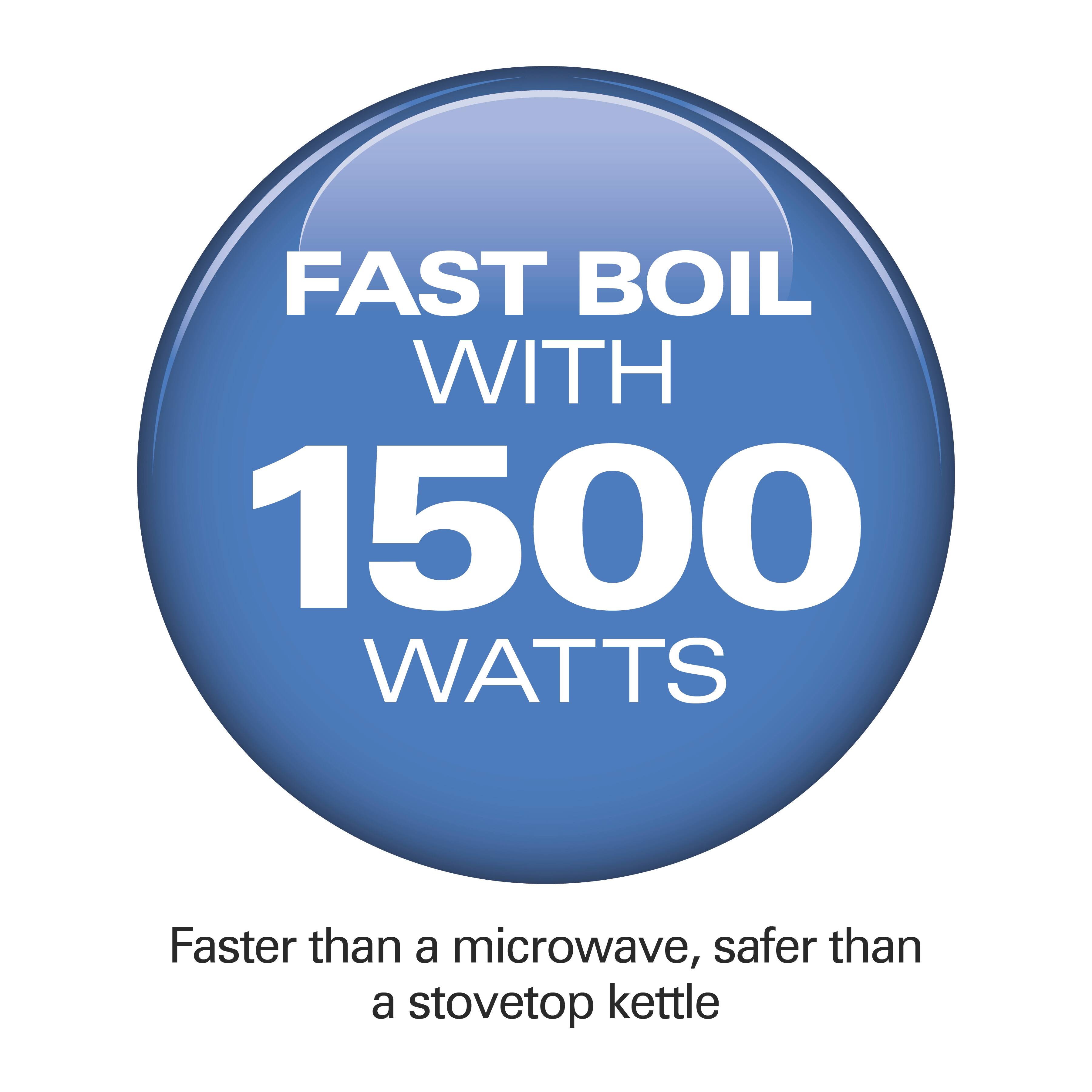 FAST BOIL WITH 1500 WATTS

Faster than a microwave, safer than a stovetop kettle