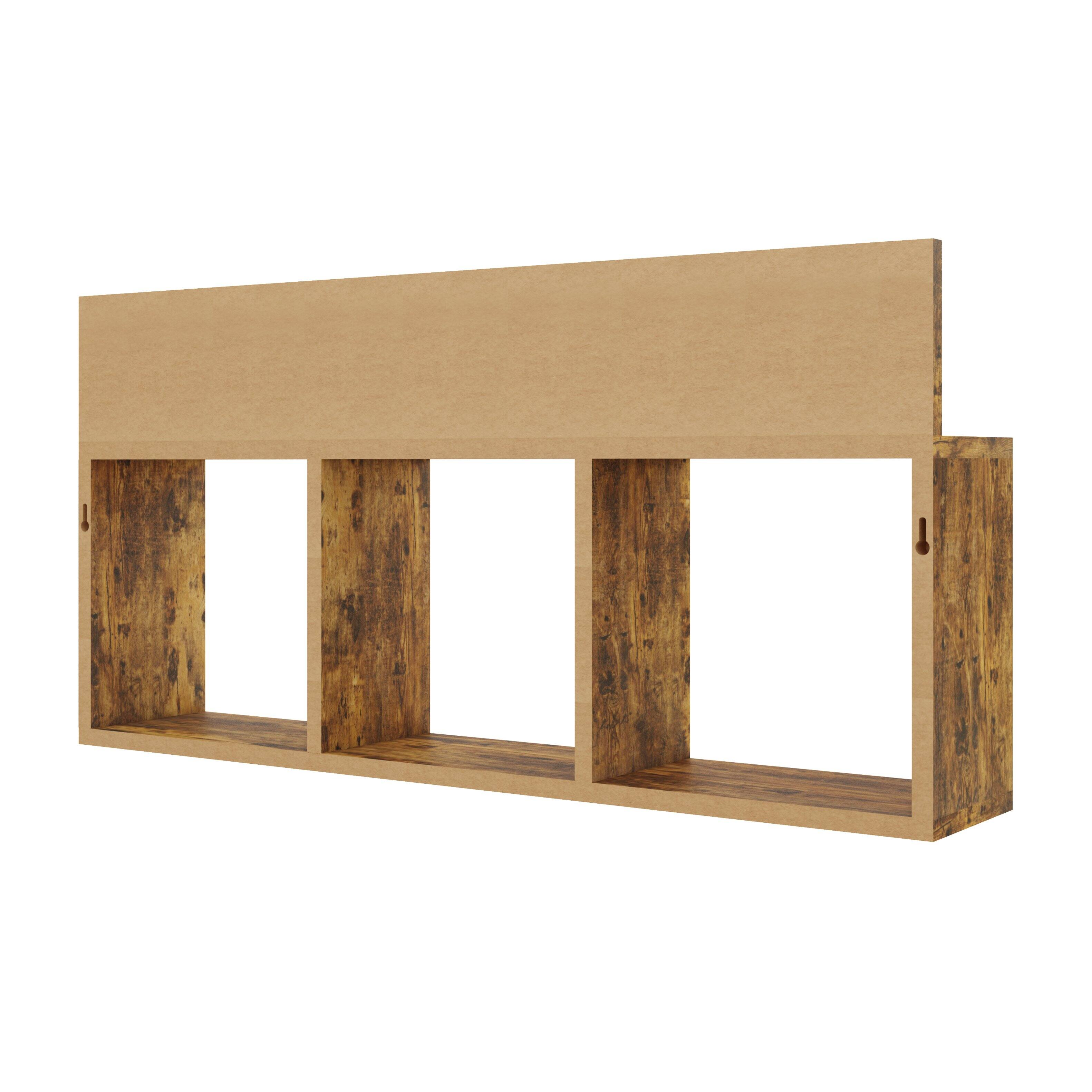 Alt View 1. Danya B - Rustic Triple Cubed Floating Shelf with Ledge - Aged Wood - Pine.