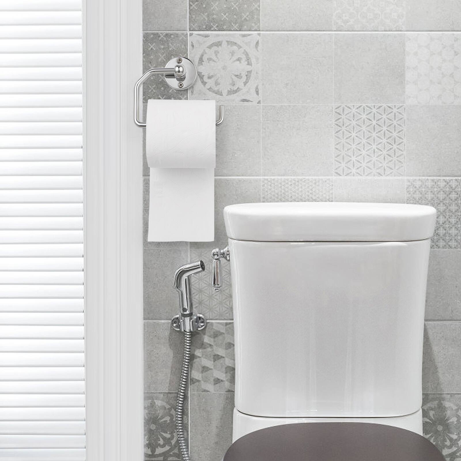 Back. Oumilen - 2-Pack Polished Chrome Towel Ring & Toilet Paper Holder Set.