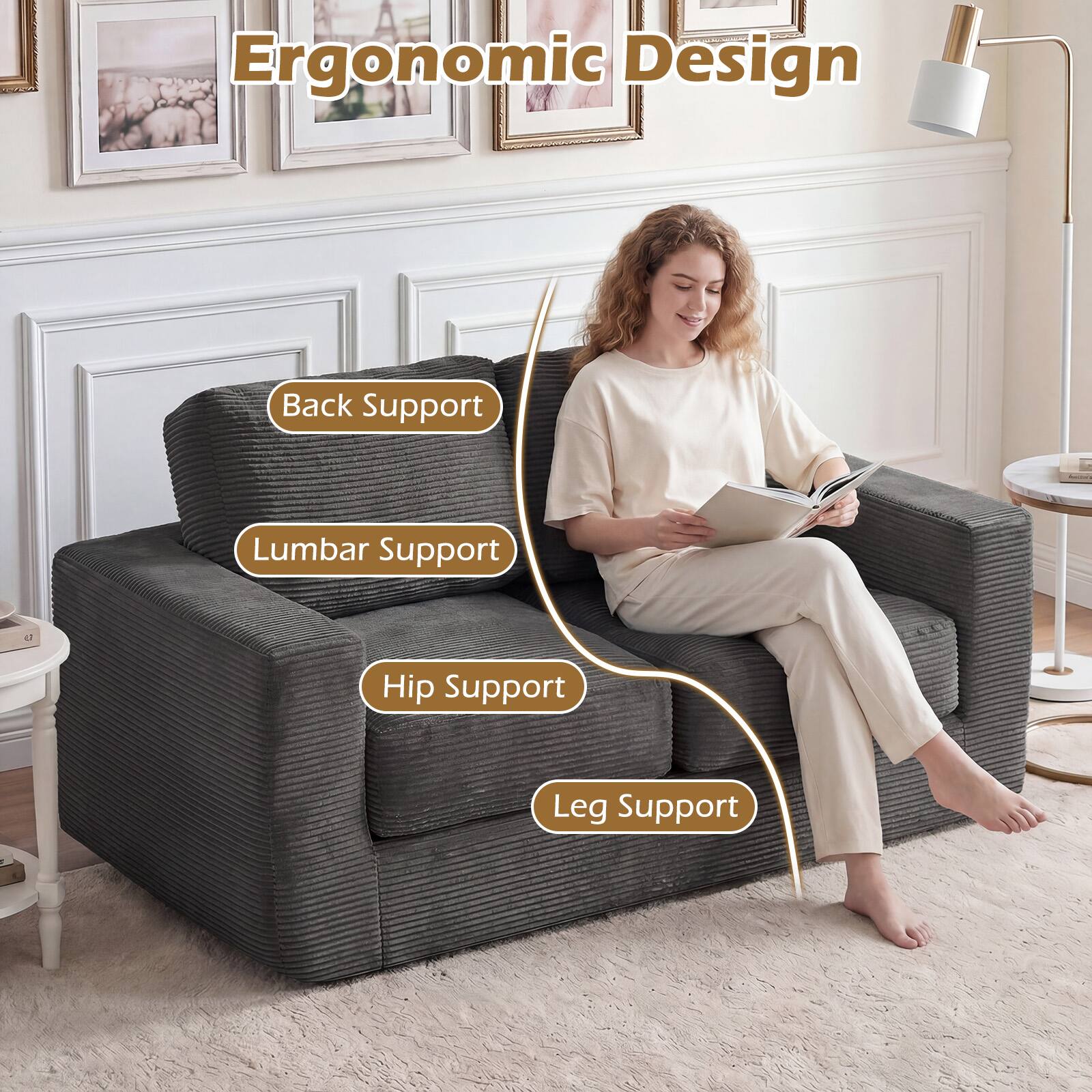 Ergonomic Design  
Back Support  
Lumbar Support  
Hip Support  
Leg Support