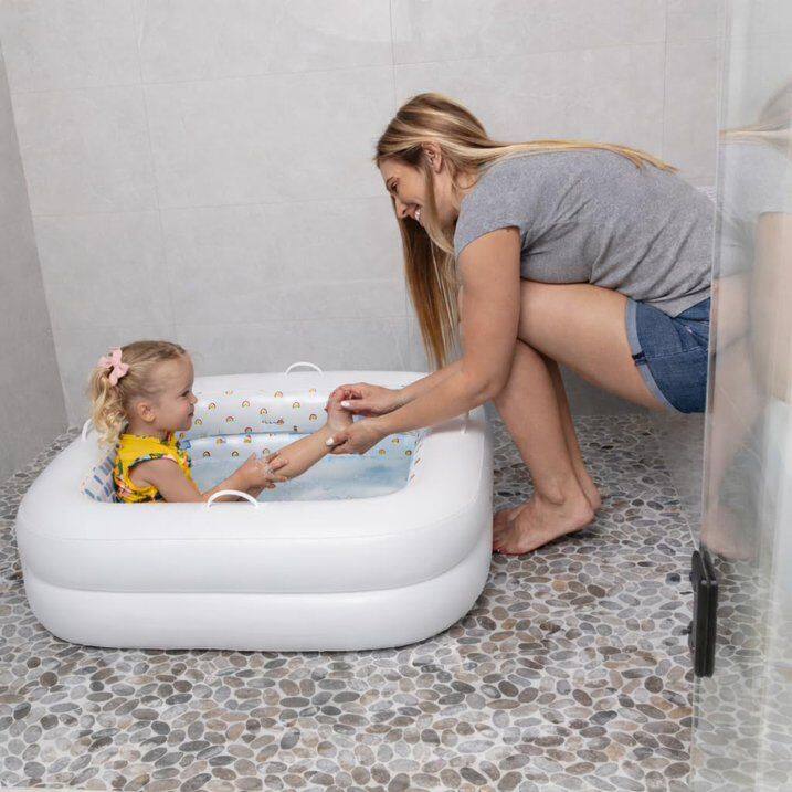 Back. Link - Grip A Pool Inflatable Square Baby Pool Portable Toddler Swimming Pool & Inflatable Bathtub for Kids - White.